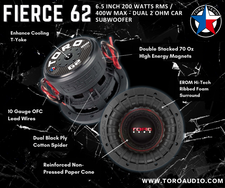FIERCE 62 Dual 2 Ohm Subwoofer | 6.5 Inch Car Subwoofers | 200