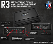 R3 | 550 Watts RMS / 1500w MAX - 1Ω Stable Monoblock Car Amplifier
