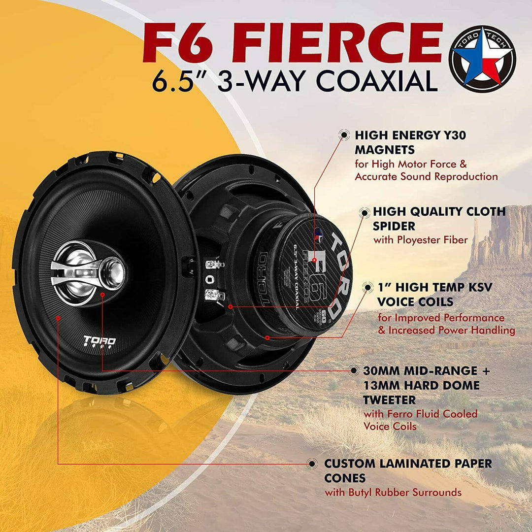F6 Car Speakers | 6.5 Inch 3-Way Coaxial Car Speaker Set - 120
