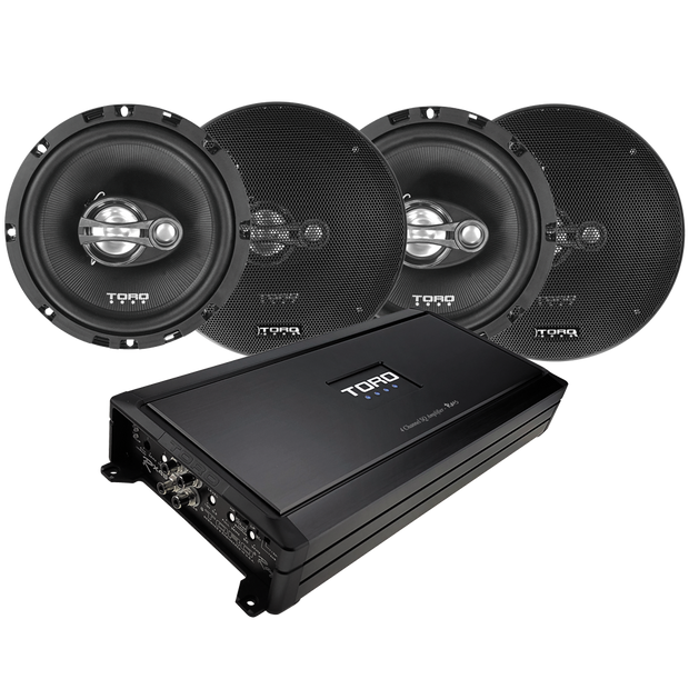 Two Pair of F6 - 6.5" 3-Way Coaxial Speakers + RX4S Amplifier | 80w x 4 RMS